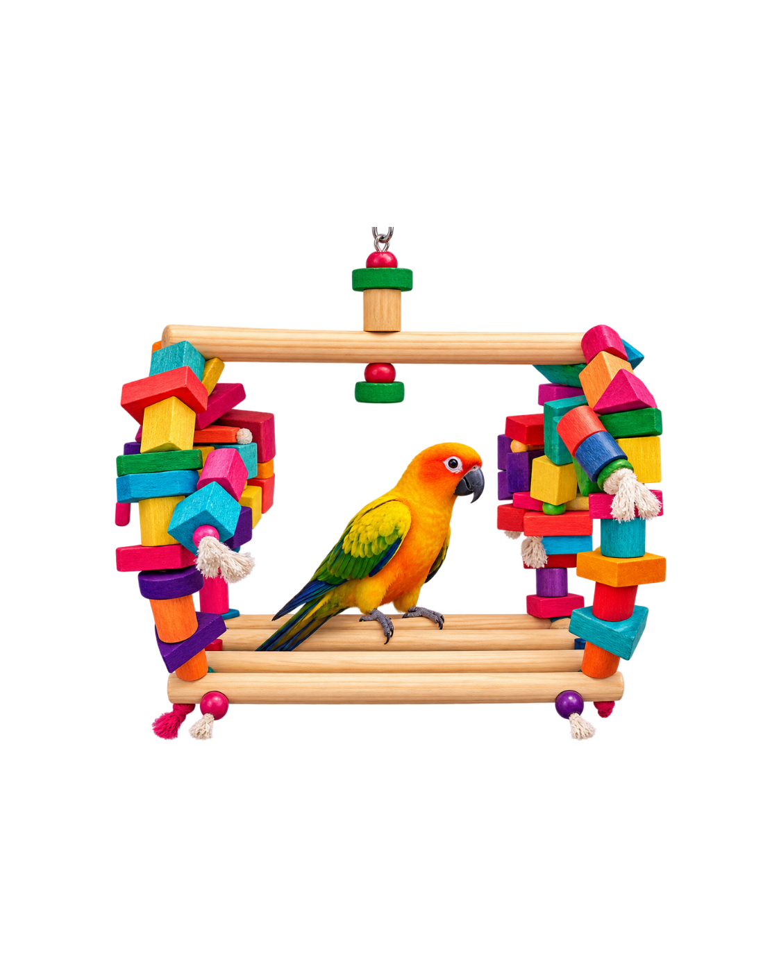 Pine Wood Bird Swing with Colourful Chew Blocks – WS13
