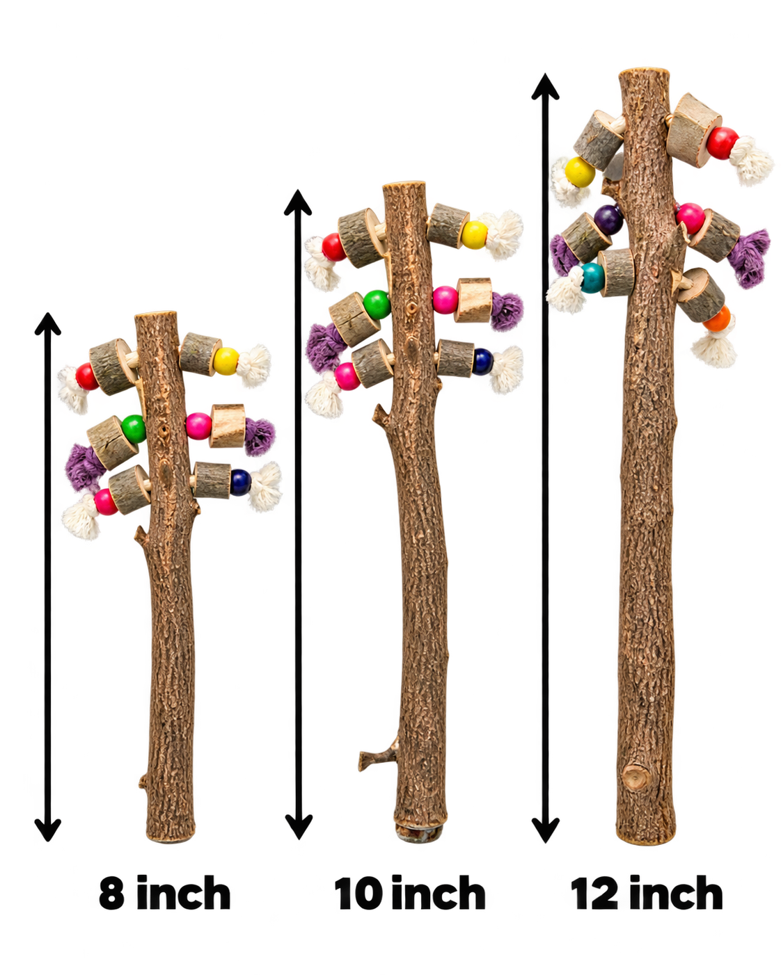 Natural Wood Bird Activity Perch with Colorful Chew Toys - Image 2